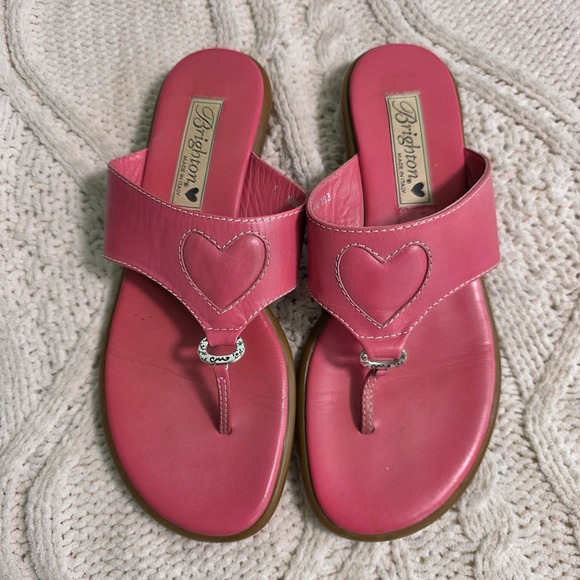 Brighton Shoes - Brighton June Sandals Pink Leather Heart Thong Flip Flops Womens 7.5 Excellent